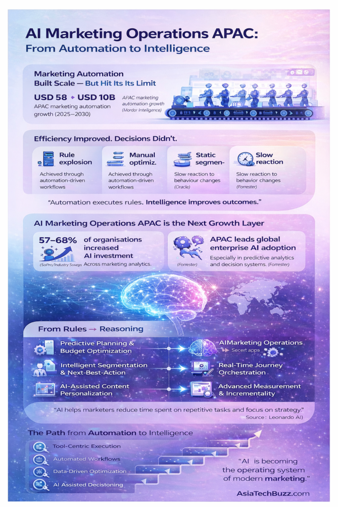 Infographic showing the shift to AI marketing operations in APAC from automation to intelligent, data-driven decisioning