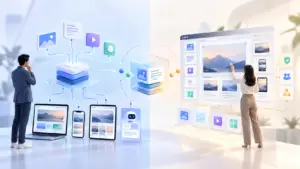 Headless CMS vs hybrid CMS comparison showing API-driven content delivery and visual authoring for modern marketing teams